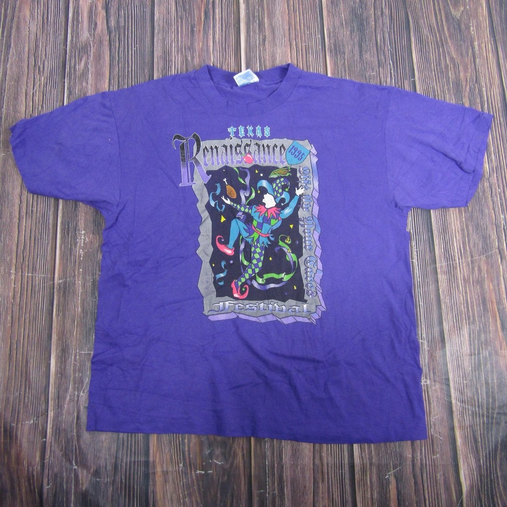 Hanes T-Shirt Mens Large Purple‎ 1995 Texas Renaissance Festival Jester Vintage